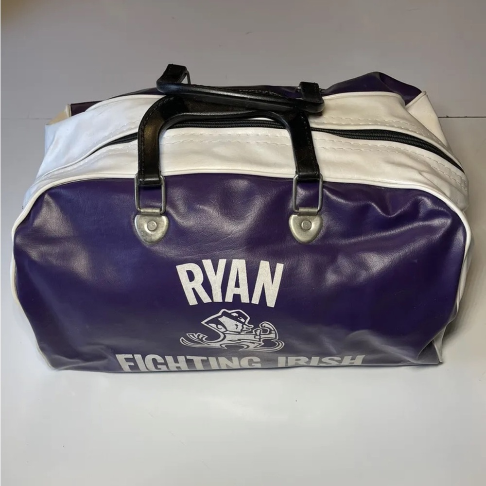 Vintage Purple/White Vinyl Duffle Bag FIGHTING IRISH Notre Dame Football Carry